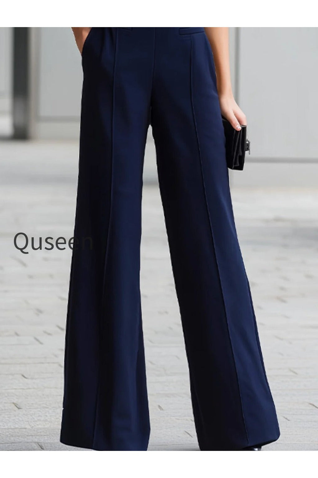 Navy Sleeveless Plunge-Neck Wide-Leg Jumpsuit