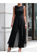 Sleeveless Layered Chiffon Overlay Jumpsuit
