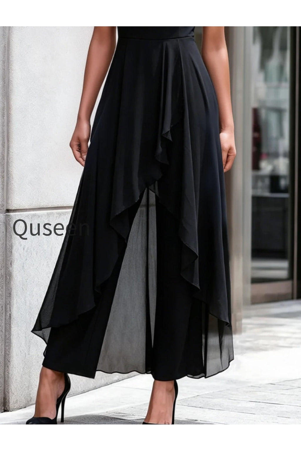 Sleeveless Layered Chiffon Overlay Jumpsuit