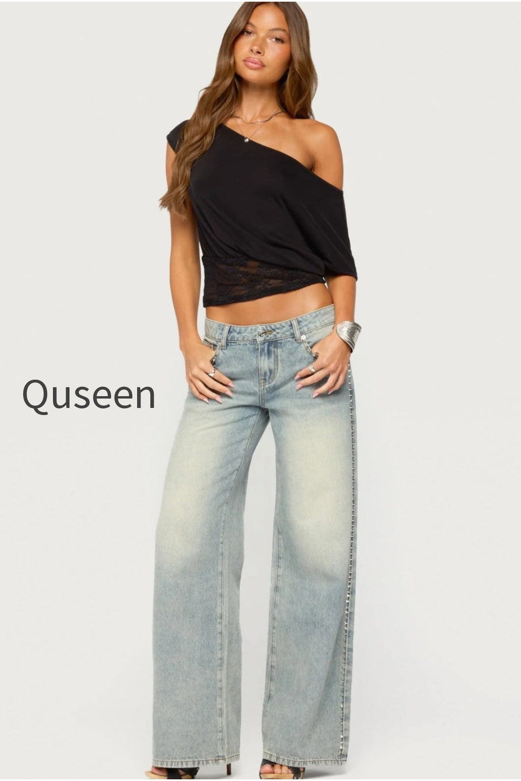 Teala Studded Low Rise Baggy Jeans