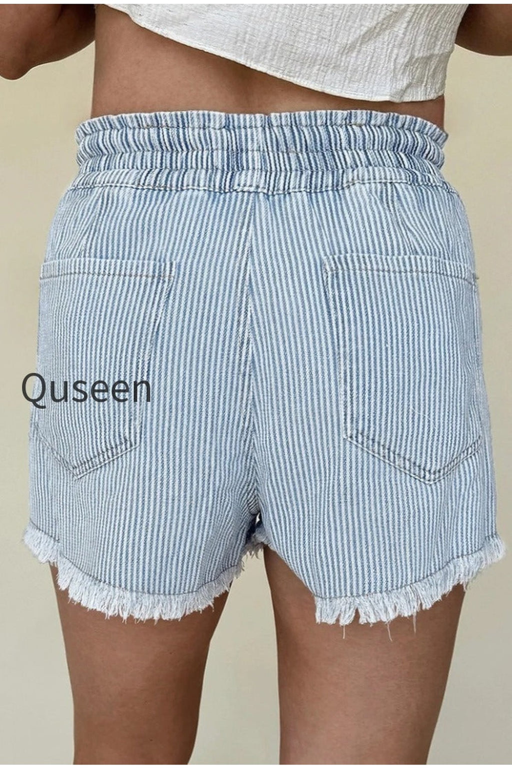 Striped Raw Hem Denim Shorts