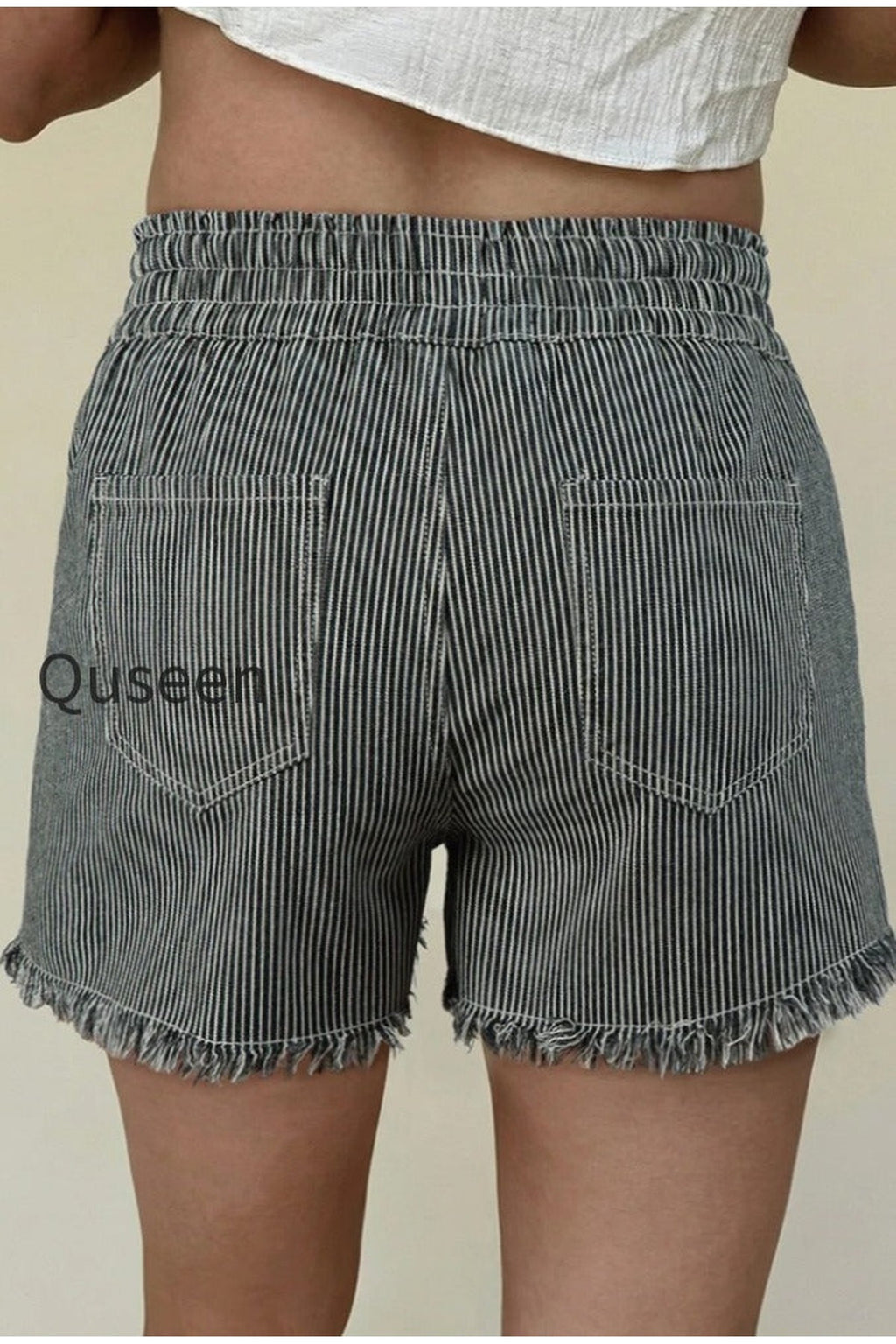 Striped Raw Hem Denim Shorts
