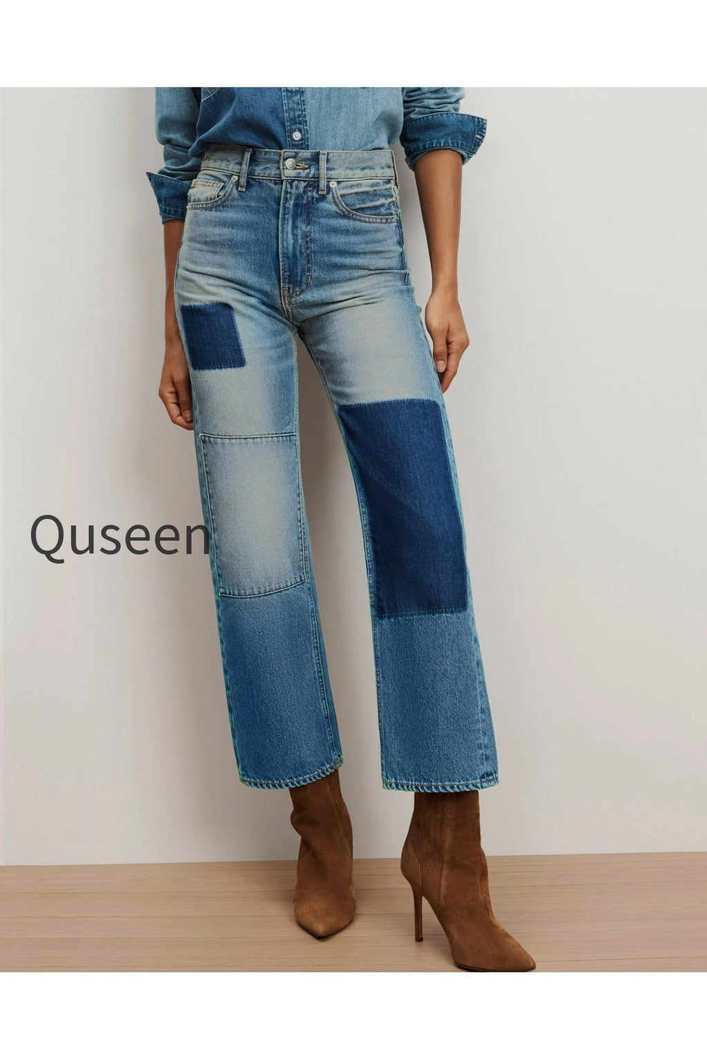 Dylan Patchwork Straight-Leg Jean