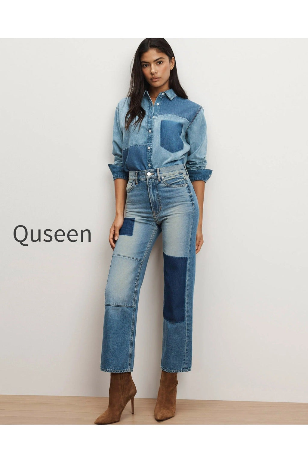 Dylan Patchwork Straight-Leg Jean